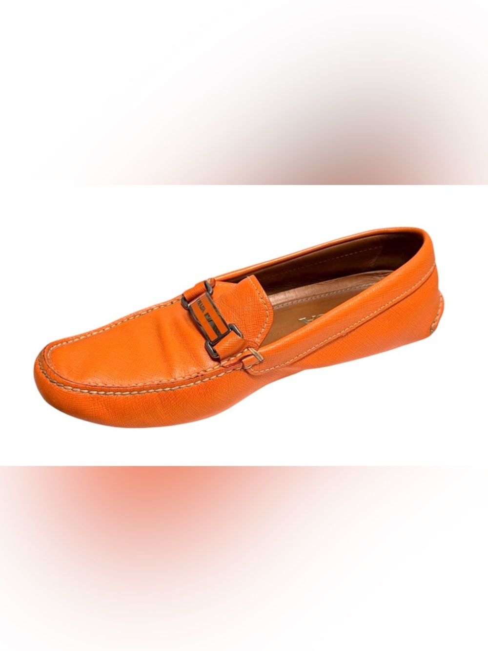 Prada Orange Leather Bit-Detail Men’s Loafers